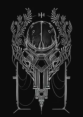 Monochrome Sci-Fi Helmet with Floral Accents