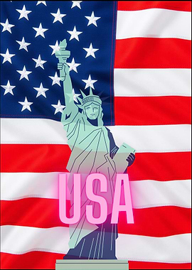 Statue of Liberty with USA Flag