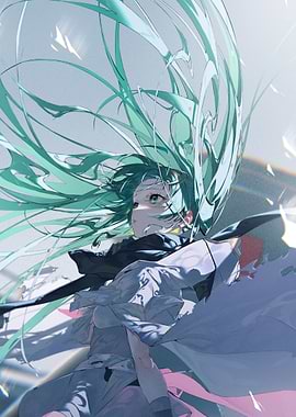 Girl with Flowing Turquoise Hair