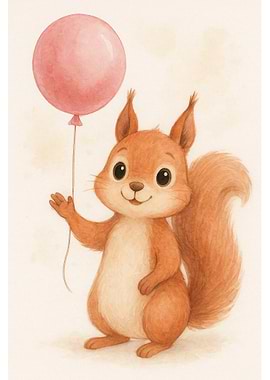 Cute Squirrel with Pink Balloon Illustration