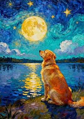 Golden Retriever under Starry Night