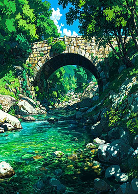 Stone bridge over clear river