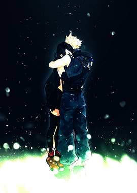 Cloud and Tifa Embrace in Digital Art