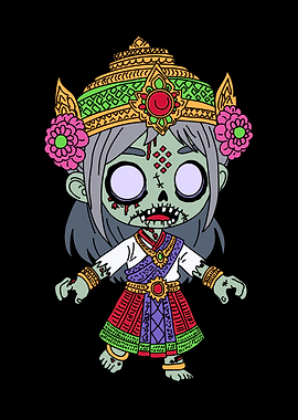 Zombie Thai Dancer Cartoon Illustration