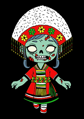 Taiwanese Gaoshan Zombie Girl in Traditional Dress