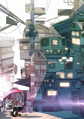 Cyberpunk Cityscape with Character