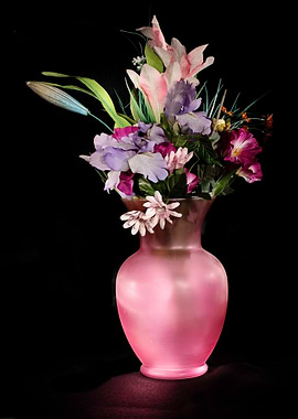 Floral arrangement in pink vase