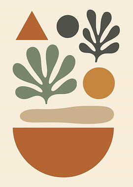 Abstract Geometric Shapes and Leaves Art