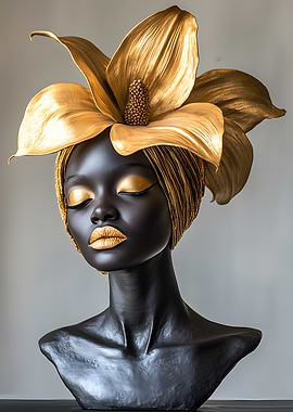 Golden Flower Woman Bust Sculpture