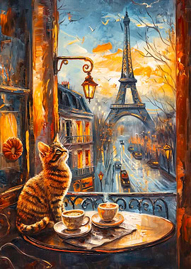 Parisian Cat Cafe Painting