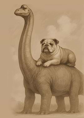 Bulldog Riding a Brontosaurus
