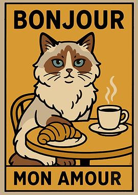 Bonjour Mon Amour Cat Illustration