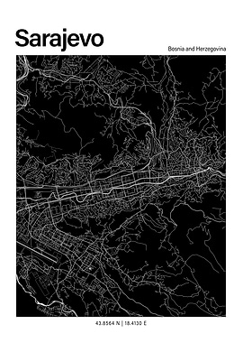 Sarajevo Black and White Map