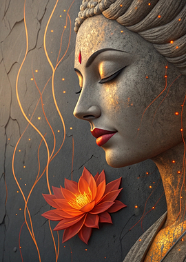 Buddha Statue with Lotus Flower