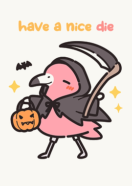 Cute Halloween Flamingo Grim Reaper