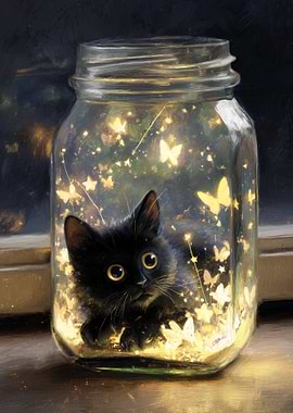 Black Cat in a Jar of Butterflies