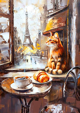 Parisian Cat Cafe Painting
