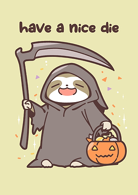 Cute Sloth Grim Reaper Halloween