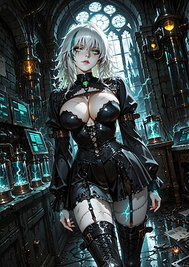 Steampunk Anime Girl in Laboratory