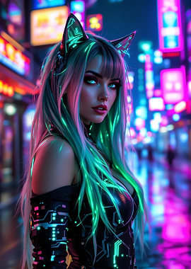 Cyberpunk Girl with Cat Ears