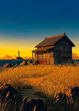 Coastal House at Sunset