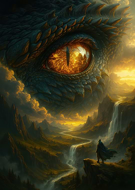 Dragon's Gaze over Fantasy Landscape