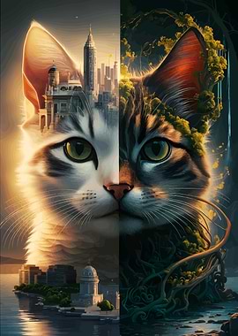 Dual Cat: Cityscape and Nature