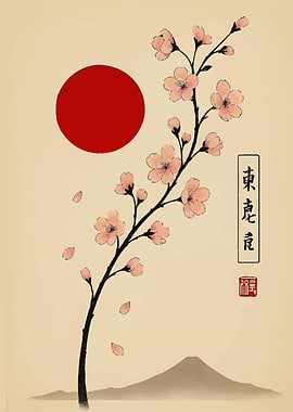 Japanese Cherry Blossom and Mount Fuji Art