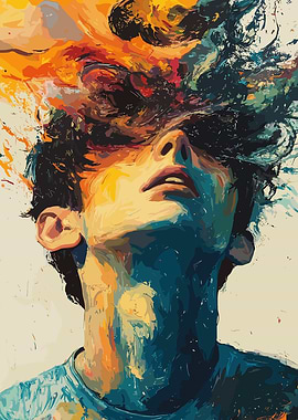 Abstract Portrait with Vibrant Color Splashes