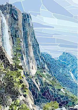 Mosaic Yosemite Falls and Half Dome