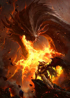 Dragon and Knight in Fiery Battle