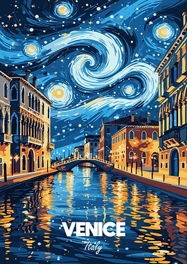 Venice Italy Starry Night Art