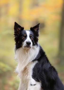 Border Collie Portrait in Autumn Forest