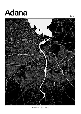 Adana Black and White Map