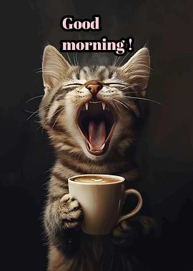 Good Morning Cat with Coffee