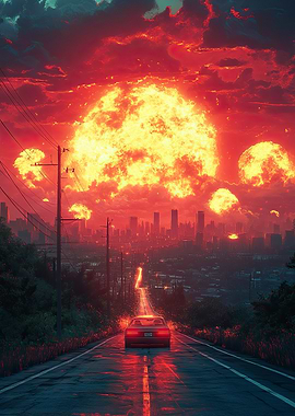 Apocalyptic Drive Car on Road to City