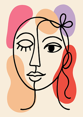 Abstract Face Line Art with Shapes