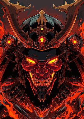 Fantasy of Samurai Warrior in Fiery Hues