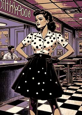 Retro Diner Scene with Polka Dots