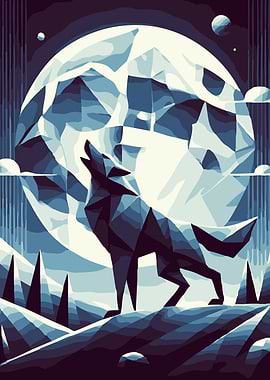 Geometric Wolf Howling at the Moon