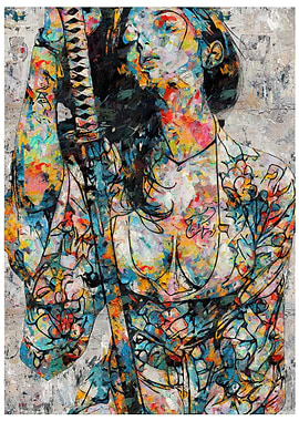 Colorful Samurai Woman Painting