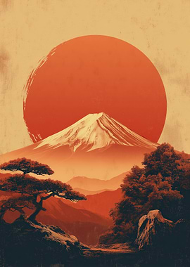 Mount Fuji Landscape with Rising Sun