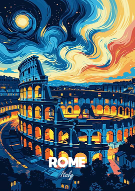 Rome Italy Colosseum Night Art