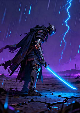 Cyberpunk Samurai in Storm