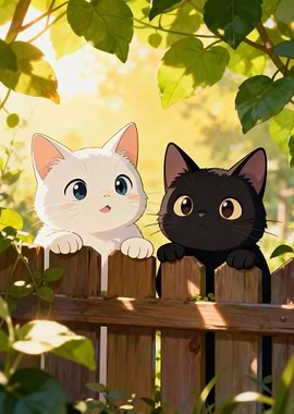 Two Cute Cats on a Wooden Fence