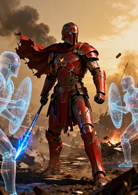 Red Armored Warrior with Energy Spear