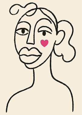 Abstract Line Art Portrait with Heart