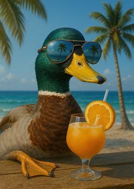 Duck with Sunglasses on Tropical Beach