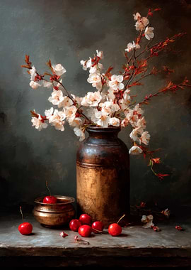 Floral Still Life with Cherries