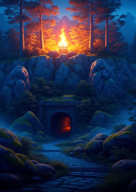 Mystical Forest Path with Tunnel